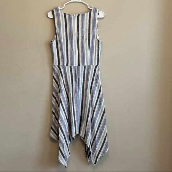 Hope & Harlow Blue Striped Linen Blend Sleeveless Midi Dress Sz 8 Lightweight - Picture 3 of 9